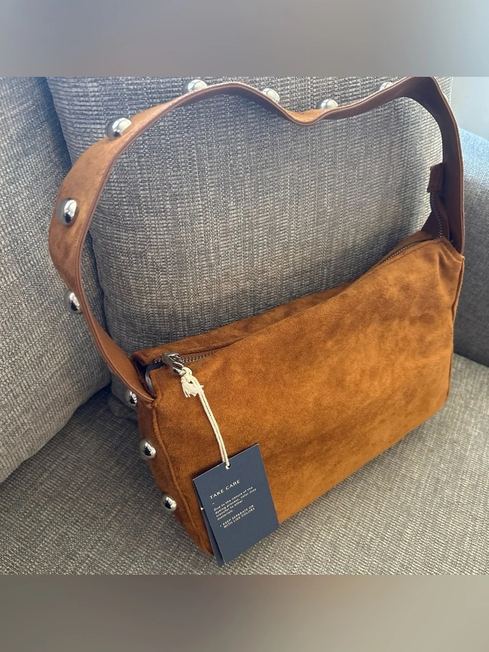 Cognac suede studded bag